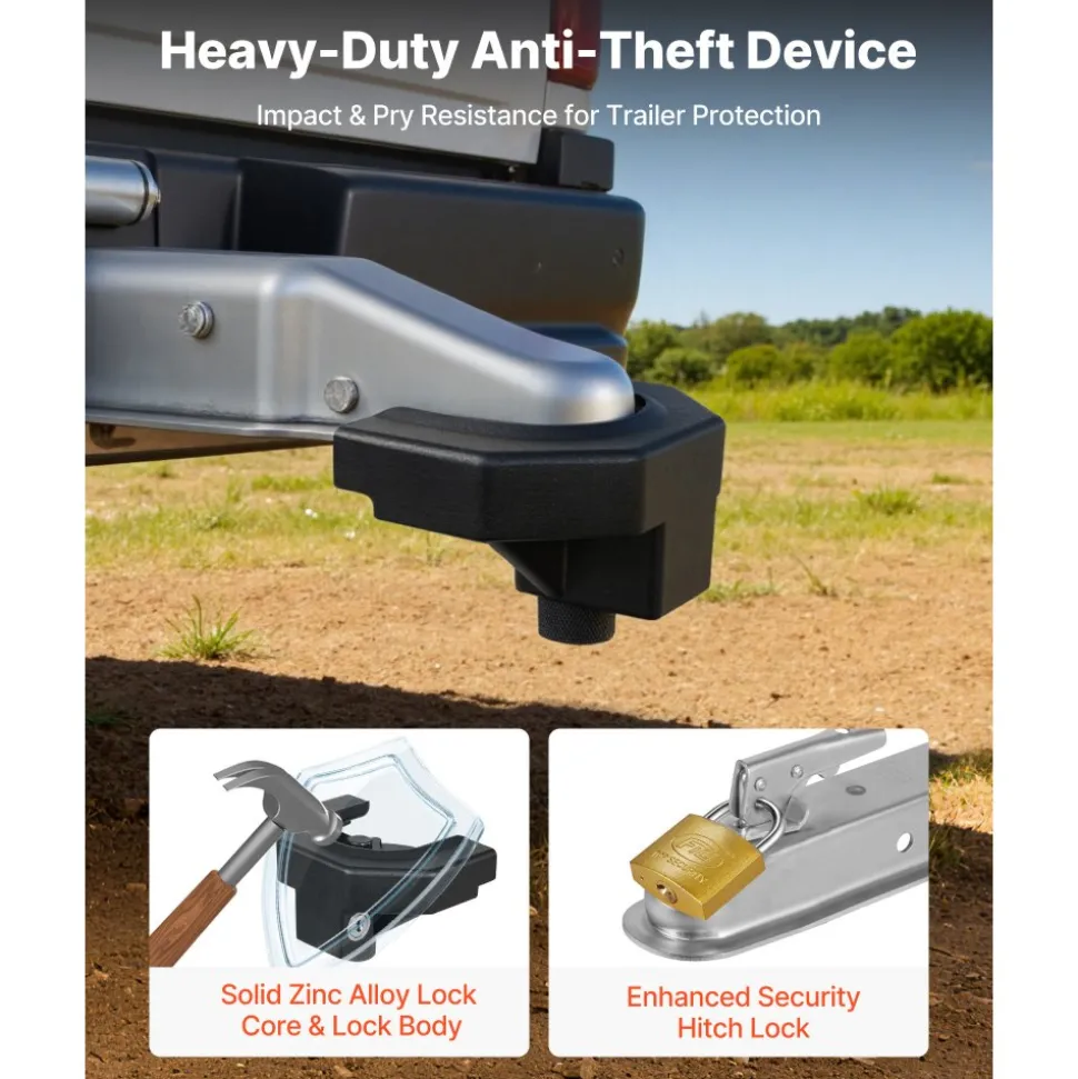 VEVOR Trailer Hitch Lock Kit, Compatible with 2-5/16 in Couplers, Heavy-Duty Anti-Theft Trailer Ball Lock with 3 Keys & Padlock, Prying-Resistant & Impact-Resistant, Fits for RVs, Boats, Trailers