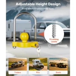 VEVOR Trailer Hitch Lock Kit, Fits for 1-7/8 in, 2 in, 2-5/16 in Couplers, Heavy-Duty Anti-Theft Trailer Ball Lock with Keys, Prying-Resistant, Adjustable Height Design for RVs, Boats, Trailers