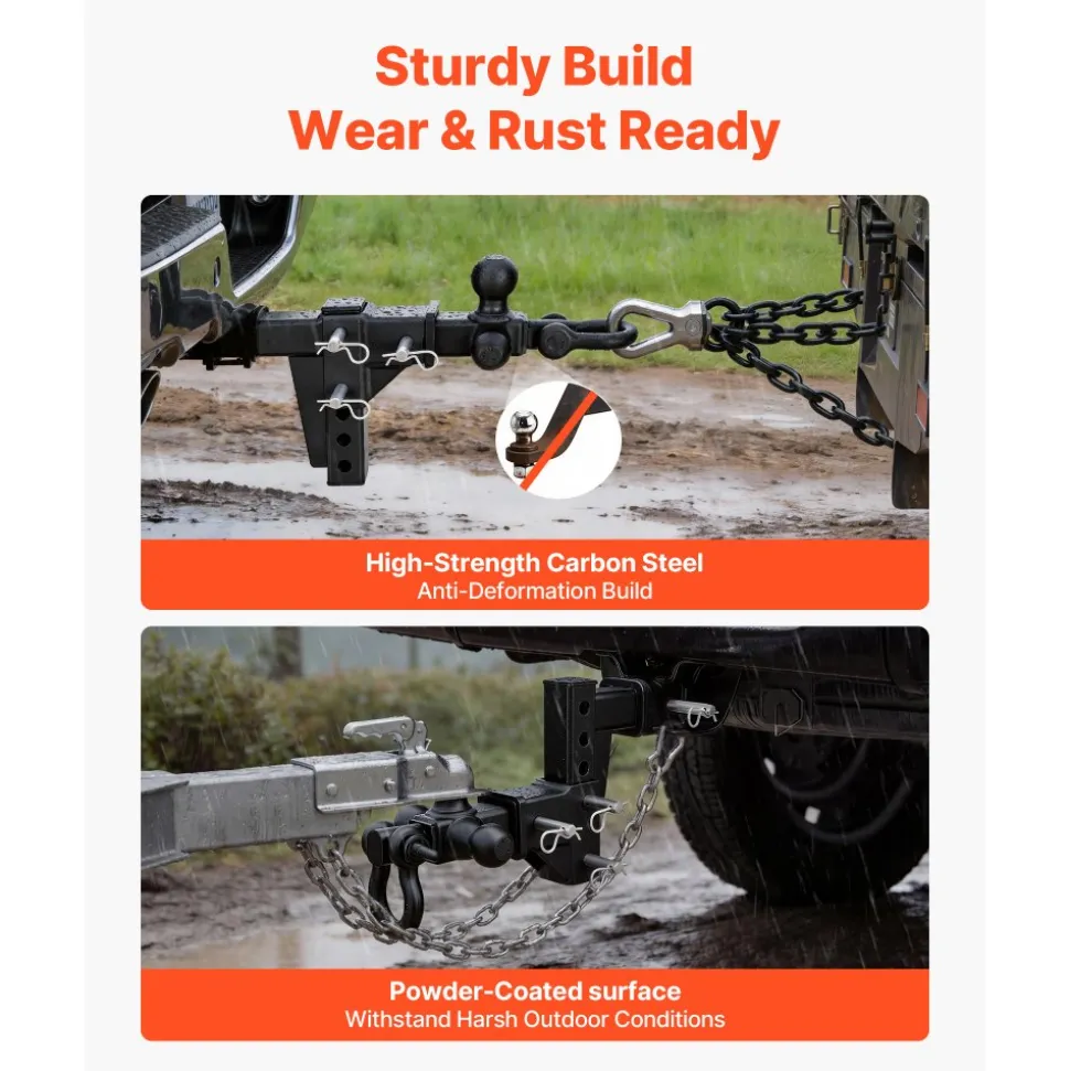 VEVOR Trailer Hitch Tri Ball Mount with D Shackle, Fit 2 Inch Receiver, 1-7/8 Inch, 2 Inch and 2-5/16 Inch Balls, 10000 lbs GTW, 6 Inch Drop, Towing Hitch for RVs, Off-Road Vehicles and Trucks
