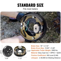 VEVOR Trailer Hub Drum Kits 5 on 4.5" B.C. with 10" x 2-1/4" Electric Brakes, Self-Adjusting Trailer Brake Assembly for 3500 lbs Axle, 4-Hole Mounting, Backing Plates for Brake System Part Replacement