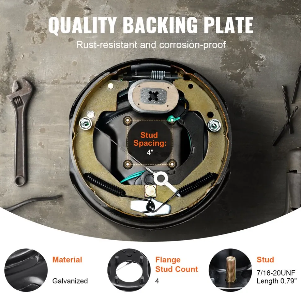 VEVOR Trailer Hub Drum Kits 5 on 4.5" B.C. with 10" x 2-1/4" Electric Brakes, Self-Adjusting Trailer Brake Assembly for 3500 lbs Axle, 4-Hole Mounting, Backing Plates for Brake System Part Replacement