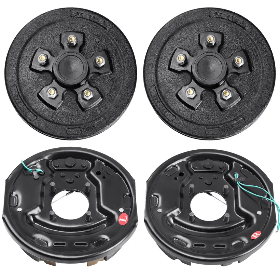 VEVOR Trailer Hub Drum Kits 5 on 4.5" B.C. with 10" x 2-1/4" Electric Brakes, Self-Adjusting Trailer Brake Assembly for 3500 lbs Axle, 4-Hole Mounting, Backing Plates for Brake System Part Replacement