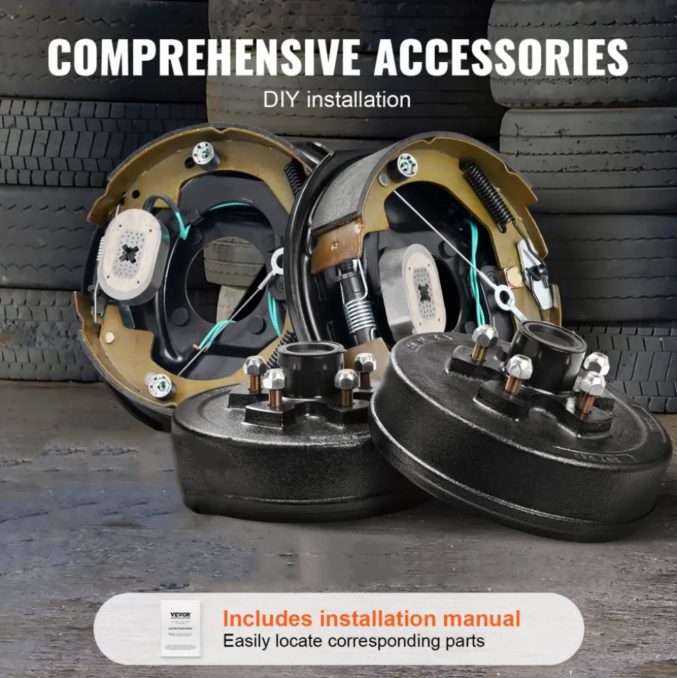 VEVOR Trailer Hub Drum Kits 5 on 4.5" B.C. with 10" x 2-1/4" Electric Brakes, Self-Adjusting Trailer Brake Assembly for 3500 lbs Axle, 4-Hole Mounting, Backing Plates for Brake System Part Replacement