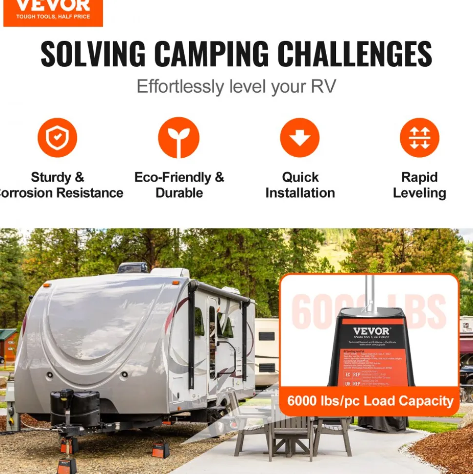 VEVOR Trailer Jack Block, 6000 lbs Capacity per RV Leveling Block, High-quality Polypropylene RV Camper Stabilizer Blocks, RV Travel Accessories Use for Any Tongue Jack, Post, Foot, 5th Wheels, 4-Pack