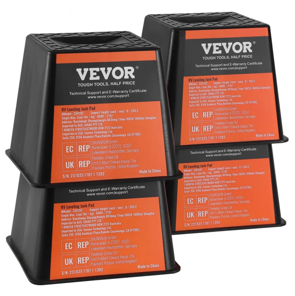 VEVOR Trailer Jack Block, 6000 lbs Capacity per RV Leveling Block, High-quality Polypropylene RV Camper Stabilizer Blocks, RV Travel Accessories Use for Any Tongue Jack, Post, Foot, 5th Wheels, 4-Pack