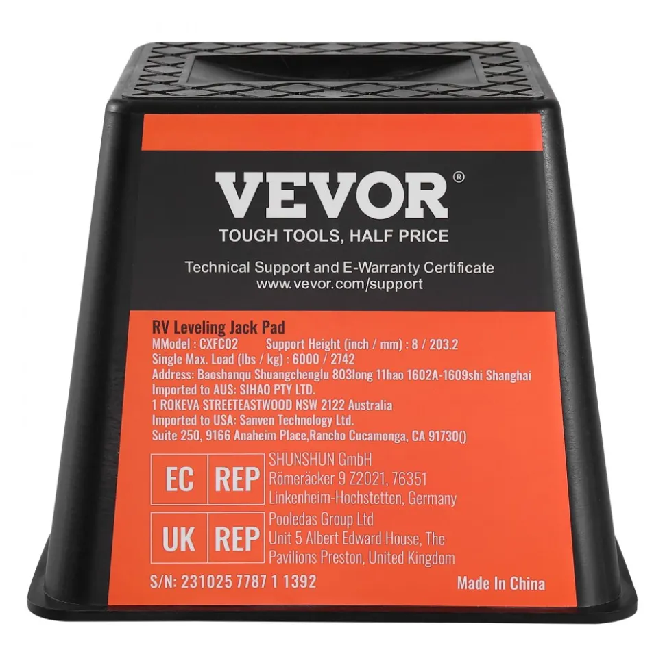 VEVOR Trailer Jack Block, 6000 lbs Capacity per RV Leveling Block, High-quality Polypropylene RV Camper Stabilizer Blocks, RV Travel Accessories Use for Any Tongue Jack, Post, Foot, 5th Wheels, 4-Pack