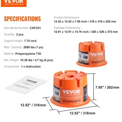 VEVOR Trailer Jack Block, 2000 lbs Capacity per RV Leveling Block, High-quality Polypropylene RV Camper Stabilizer Blocks, RV Travel Accessories Use for Any Tongue Jack, Post, Foot, 5th Wheels, 2-Pack