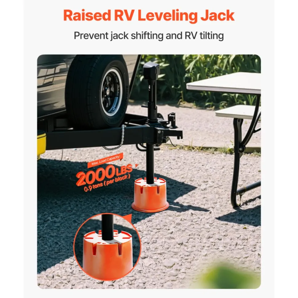 VEVOR Trailer Jack Blocks, 8" High, 2000 lbs Capacity, 8 Pcs Heavy Duty Camper Leveler Kit - 6 RV Leveling Blocks & 2 Pads, Camper Accessories for Travel Trailers, 5th Wheels Class A/C Motorhomes