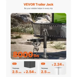 VEVOR Trailer Jack, 8000 lbs Dynamic Load Capacity, Weld-on Pipe-Mount Swivel Trailer Jack with Ergonomic Handle, 15-inch Vertical Travel, Suitable for RV, Horse, Utility, Camping and Yacht Trailers