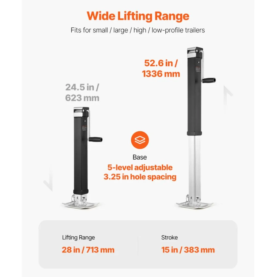 VEVOR Trailer Jack, 8000 lbs Dynamic Load Capacity, Weld-on Pipe-Mount Swivel Trailer Jack with Ergonomic Handle, 15-inch Vertical Travel, Suitable for RV, Horse, Utility, Camping and Yacht Trailers