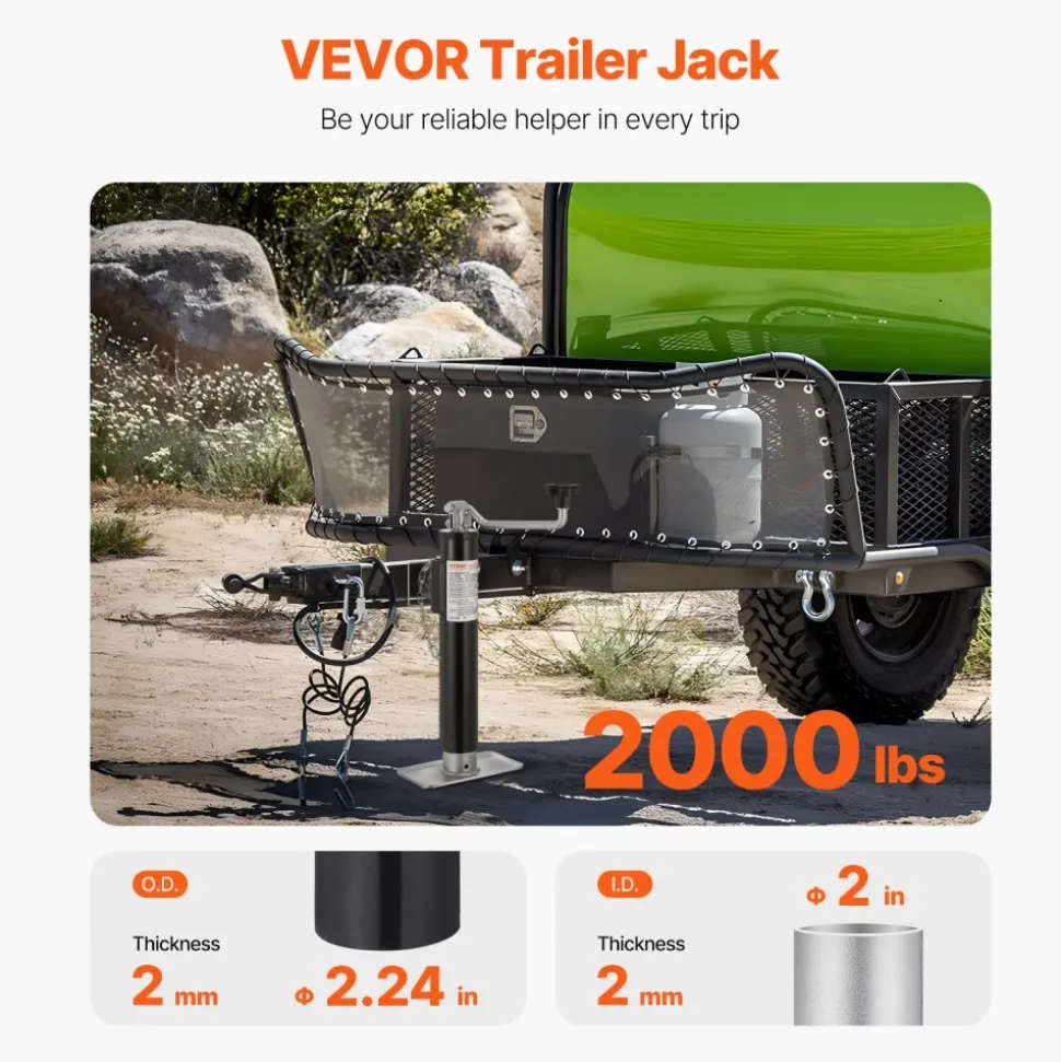 VEVOR Trailer Jack, 2000 lbs Dynamic Load Capacity, Weld-on Pipe-Mount Swivel Trailer Jack, 10" Lift Trailer Jack Stand with Handle for RV Trailer, Horse Trailer, Utility Trailer, and Yacht Trailer