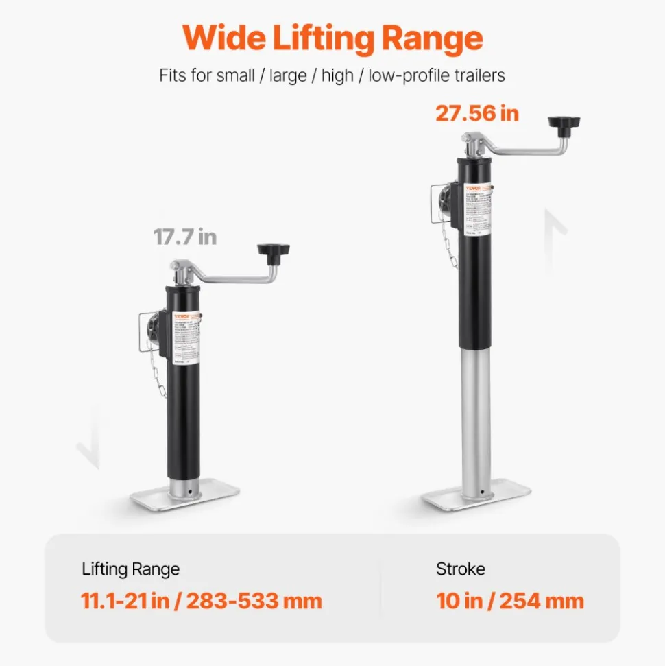 VEVOR Trailer Jack, 2000 lbs Dynamic Load Capacity, Weld-on Pipe-Mount Swivel Trailer Jack, 10" Lift Trailer Jack Stand with Handle for RV Trailer, Horse Trailer, Utility Trailer, and Yacht Trailer