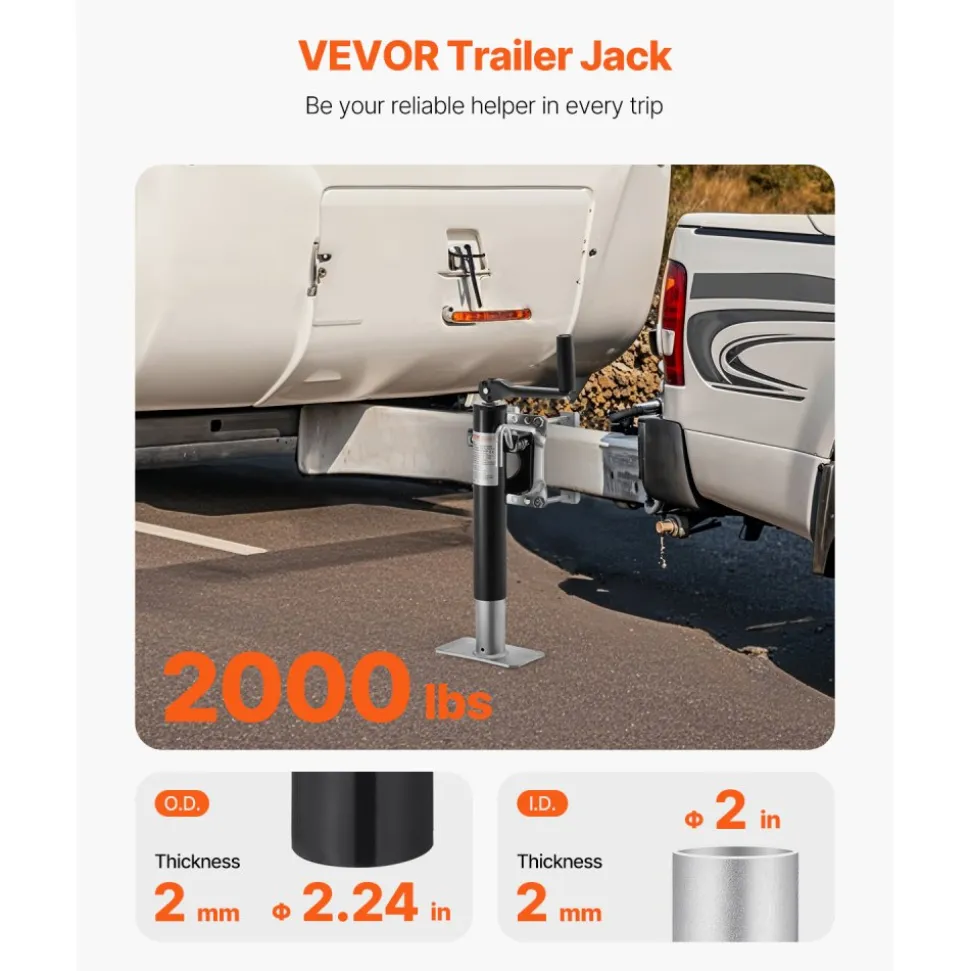 VEVOR Trailer Jack, 2000 lbs Dynamic Load Capacity, Heavy Duty Swivel Bolt-on Trailer Jack, 10" Lift Trailer Jack Stand with Handle for RV Trailer, Horse Trailer, Utility Trailer, and Yacht Trailer