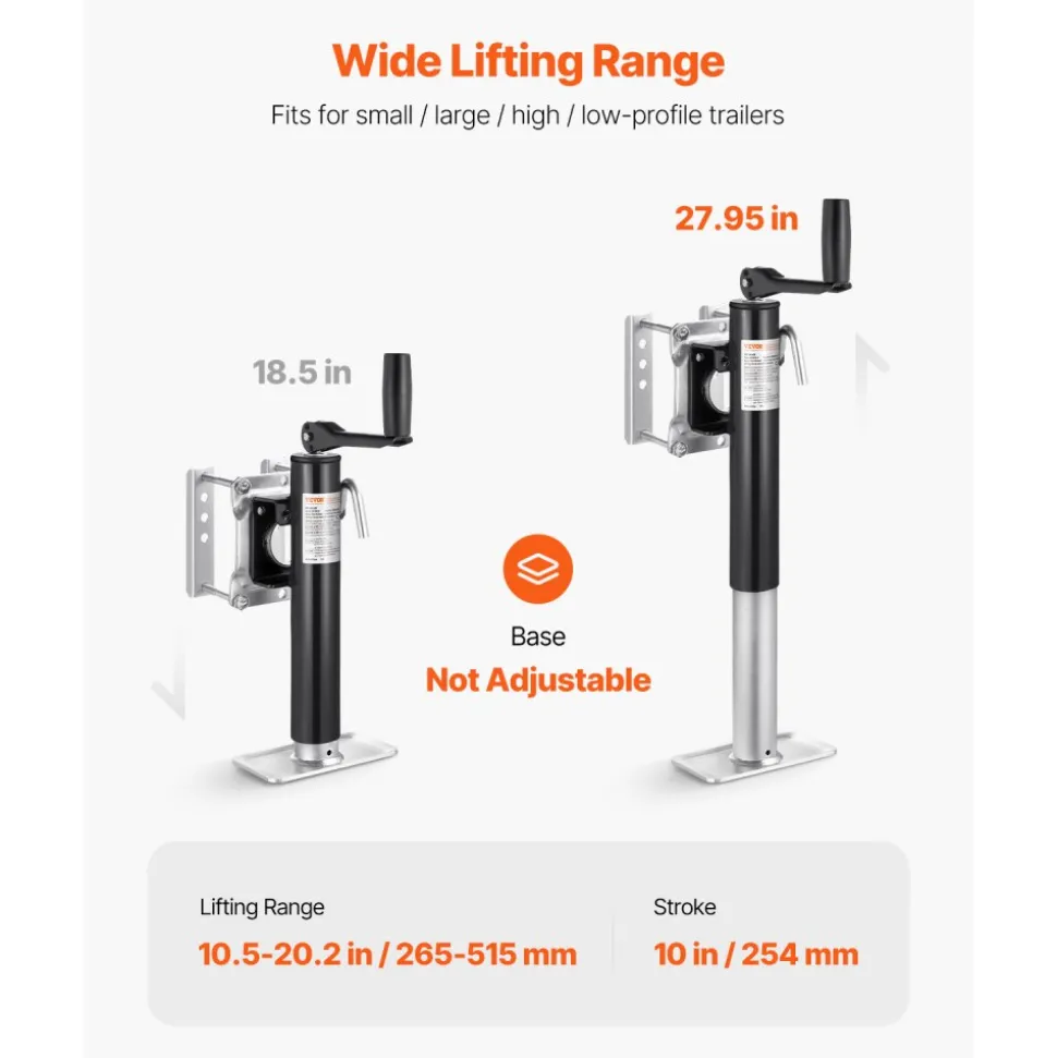 VEVOR Trailer Jack, 2000 lbs Dynamic Load Capacity, Heavy Duty Swivel Bolt-on Trailer Jack, 10" Lift Trailer Jack Stand with Handle for RV Trailer, Horse Trailer, Utility Trailer, and Yacht Trailer