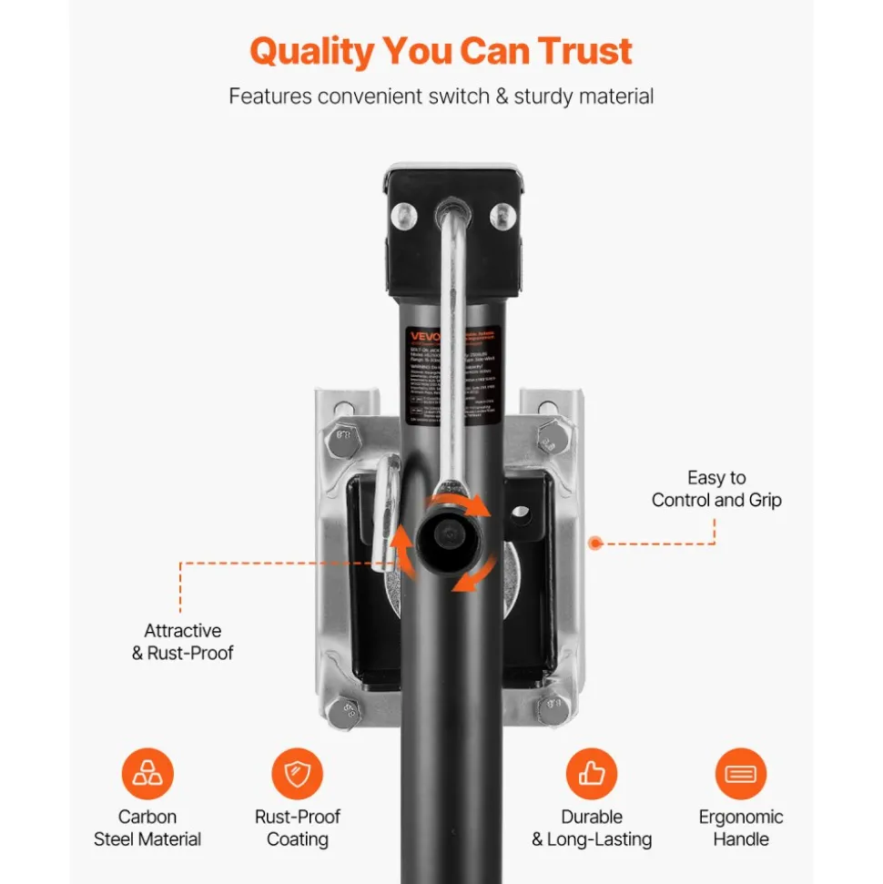 VEVOR Trailer Jack, 2500 lbs Dynamic Load Capacity, Heavy Duty Swivel Bolt-on Trailer Jack with Ergonomic Handle, 15-inch Vertical Travel, Suitable for RV, Horse, Utility, Camping and Yacht Trailers