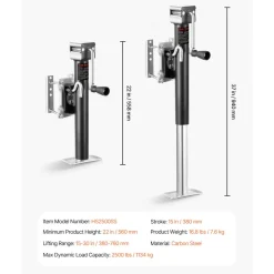 VEVOR Trailer Jack, 2500 lbs Dynamic Load Capacity, Heavy Duty Swivel Bolt-on Trailer Jack with Ergonomic Handle, 15-inch Vertical Travel, Suitable for RV, Horse, Utility, Camping and Yacht Trailers