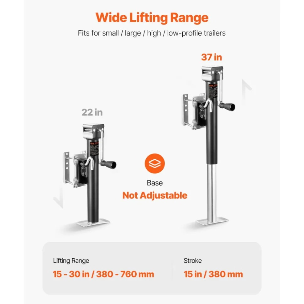 VEVOR Trailer Jack, 2500 lbs Dynamic Load Capacity, Heavy Duty Swivel Bolt-on Trailer Jack with Ergonomic Handle, 15-inch Vertical Travel, Suitable for RV, Horse, Utility, Camping and Yacht Trailers