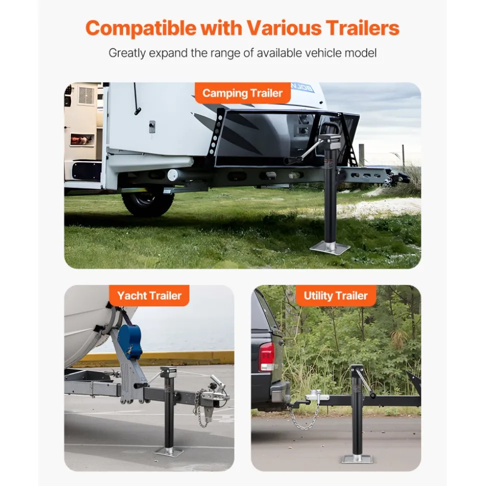 VEVOR Trailer Jack, 5000 lbs Dynamic Load Capacity, Weld-on Pipe-Mount Swivel Trailer Jack with Ergonomic Handle, 15-inch Vertical Travel, Suitable for RV, Horse, Utility, Camping and Yacht Trailers