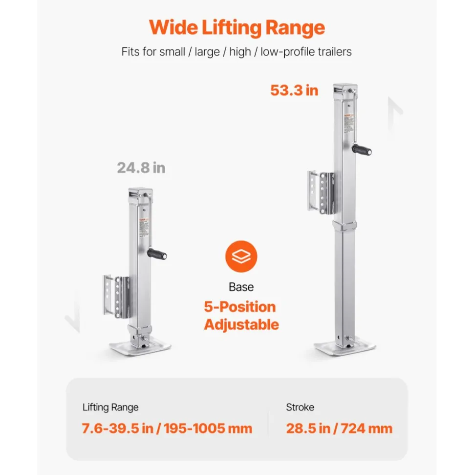 VEVOR Trailer Jack, 8000 lbs Static Load Capacity, Heavy Duty Swivel Bolt-on Trailer Jack, 28.5" Lift Trailer Jack Stand with Handle for RV Trailer, Horse Trailer, Utility Trailer, and Yacht Trailer
