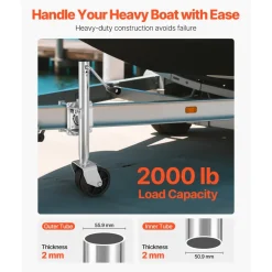 VEVOR Trailer Jack with Wheel, 2000 lbs Load Capacity, Heavy Duty Swivel Boat Trailer Jack with PP Dual Wheel & Ergonomic Handle, 15-27 Inch Lift Range, Fit for RVs, Boats and Utility Trailers