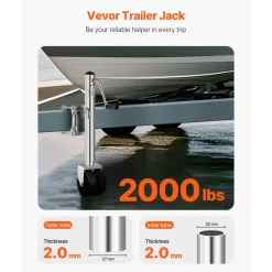 VEVOR Trailer Jack with Wheel, 2000 lbs Load Capacity, Heavy Duty Swivel Boat Trailer Jack with PP Single Wheel & Ergonomic Handle, 12-inch Lift, Fit for RVs, Boats, Horse Trailers, Utility Trailers