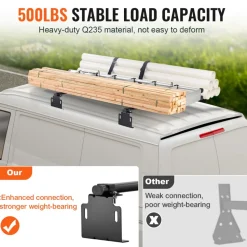 VEVOR Trailer Ladder Rack, 60" 2 Crossbars Ladder Roof Rack, Heavy-duty Steel Van Roof Ladder Rack, 500 lbs Capacity Van Ladder Rack, Fit for Universal Truck Roofs
