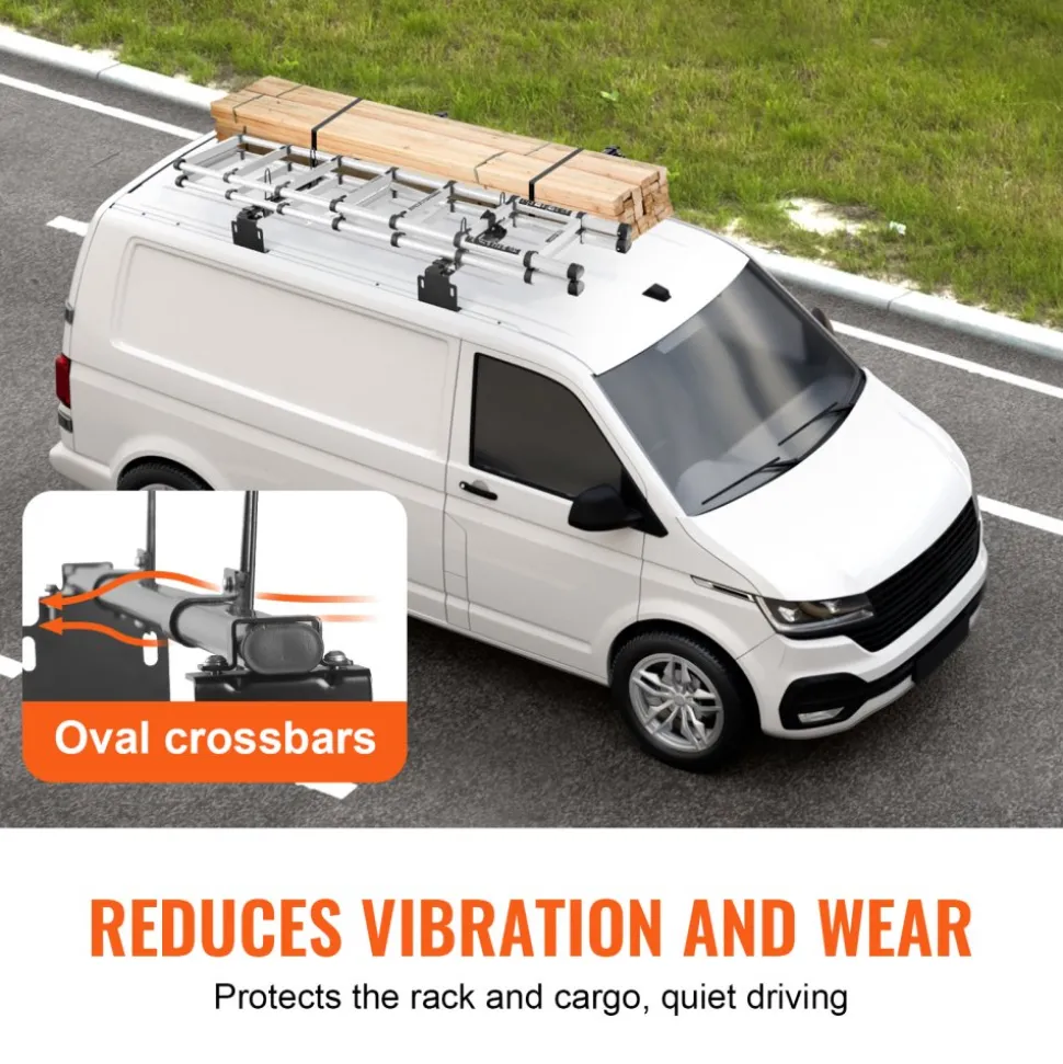 VEVOR Trailer Ladder Rack, 60" 2 Crossbars Ladder Roof Rack, Heavy-duty Steel Van Roof Ladder Rack, 500 lbs Capacity Van Ladder Rack, Fit for Universal Truck Roofs