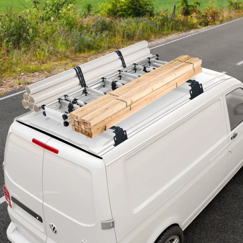 VEVOR Trailer Ladder Rack, 60" 2 Crossbars Ladder Roof Rack, Heavy-duty Steel Van Roof Ladder Rack, 500 lbs Capacity Van Ladder Rack, Fit for Universal Truck Roofs