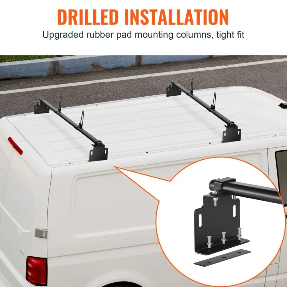 VEVOR Trailer Ladder Rack, 60" 2 Crossbars Ladder Roof Rack, Heavy-duty Steel Van Roof Ladder Rack, 500 lbs Capacity Van Ladder Rack, Fit for Universal Truck Roofs