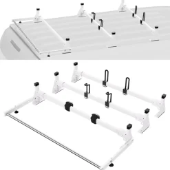 VEVOR Trailer Ladder Rack, 54" 3 Crossbars Ladder Roof Rack, Heavy-duty Steel Van Roof Ladder Rack, 800 lbs Capacity Van Ladder Rack with Straps, Fit for Ford Transit 150, 250, 350, 2015-2022