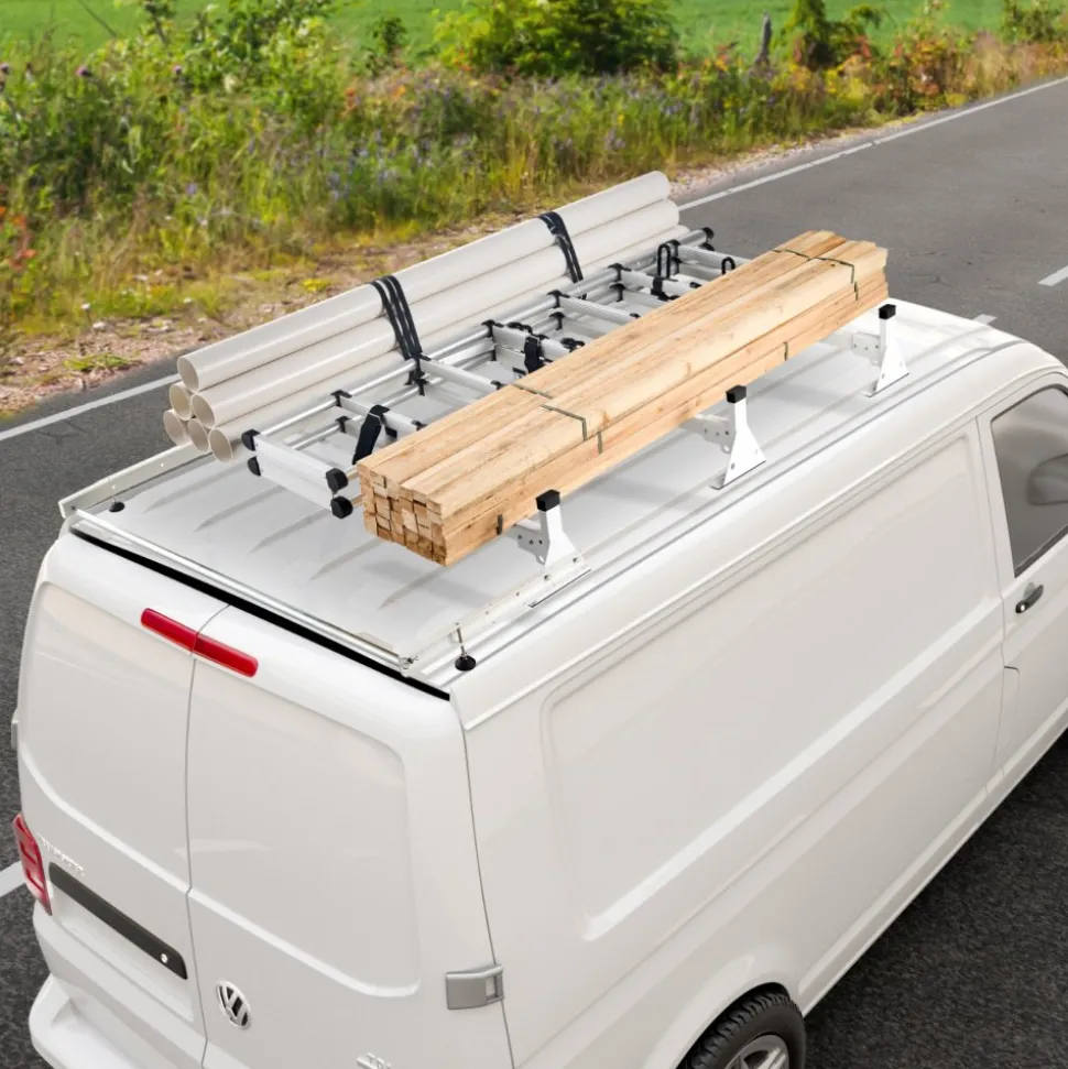VEVOR Trailer Ladder Rack, 54" 3 Crossbars Ladder Roof Rack, Heavy-duty Steel Van Roof Rack, 800 lbs Capacity Van Ladder Rack with Cargo Roller and Straps, Fit for Ford Transit 150 250 350, 2015-2022