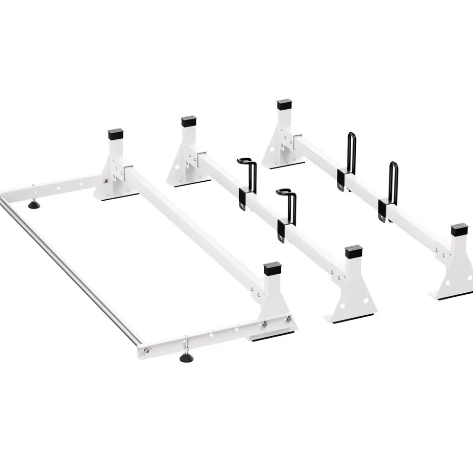 VEVOR Trailer Ladder Rack, 54" 3 Crossbars Ladder Roof Rack, Heavy-duty Steel Van Roof Rack, 800 lbs Capacity Van Ladder Rack with Cargo Roller and Straps, Fit for Ford Transit 150 250 350, 2015-2022