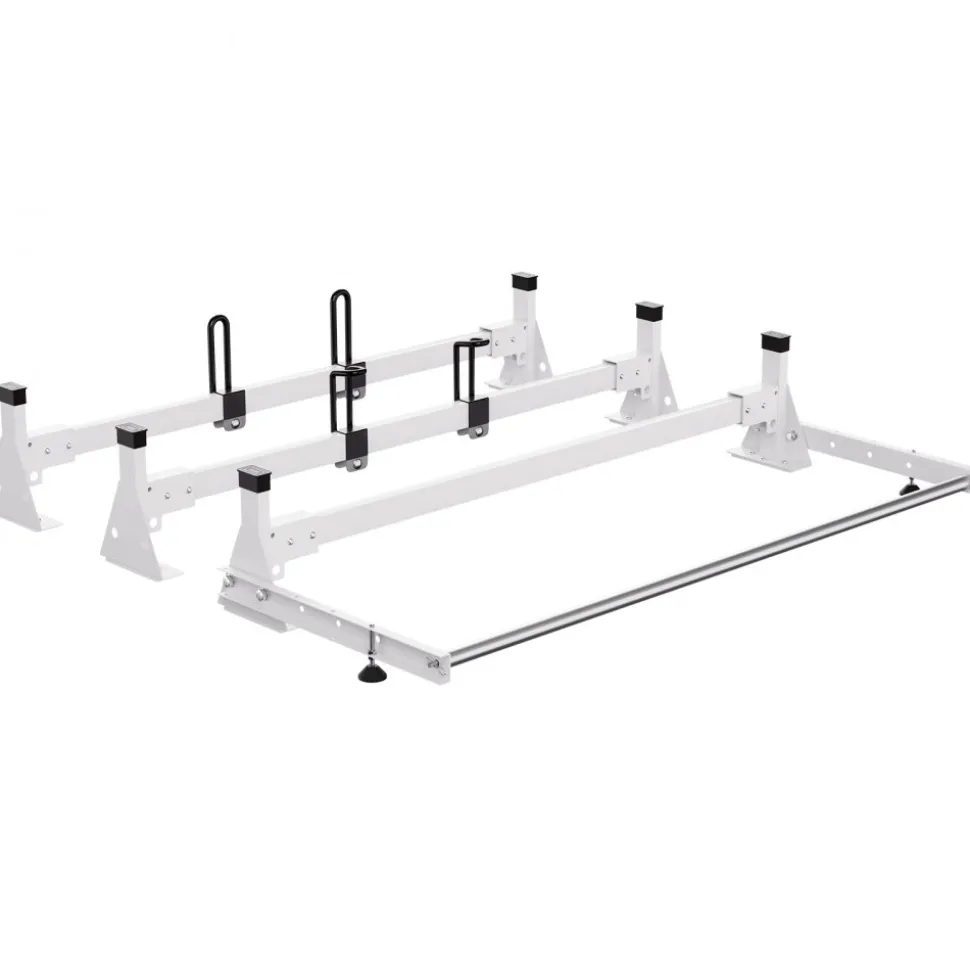 VEVOR Trailer Ladder Rack, 54" 3 Crossbars Ladder Roof Rack, Heavy-duty Steel Van Roof Rack, 800 lbs Capacity Van Ladder Rack with Cargo Roller and Straps, Fit for Ford Transit 150 250 350, 2015-2022