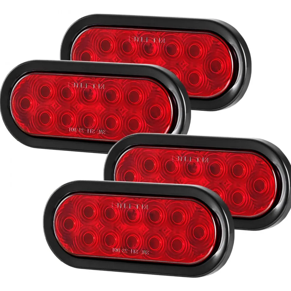 VEVOR Trailer Lights, 4PCS 12V Oval LED Trailer Tail Lights Kit with Stop Brake Turn Tail Lamp, Waterproof Tow Lighting Kit for Boat Truck Camper RV Snowmobile Bus Caravan, 2 Mounting Options, Red