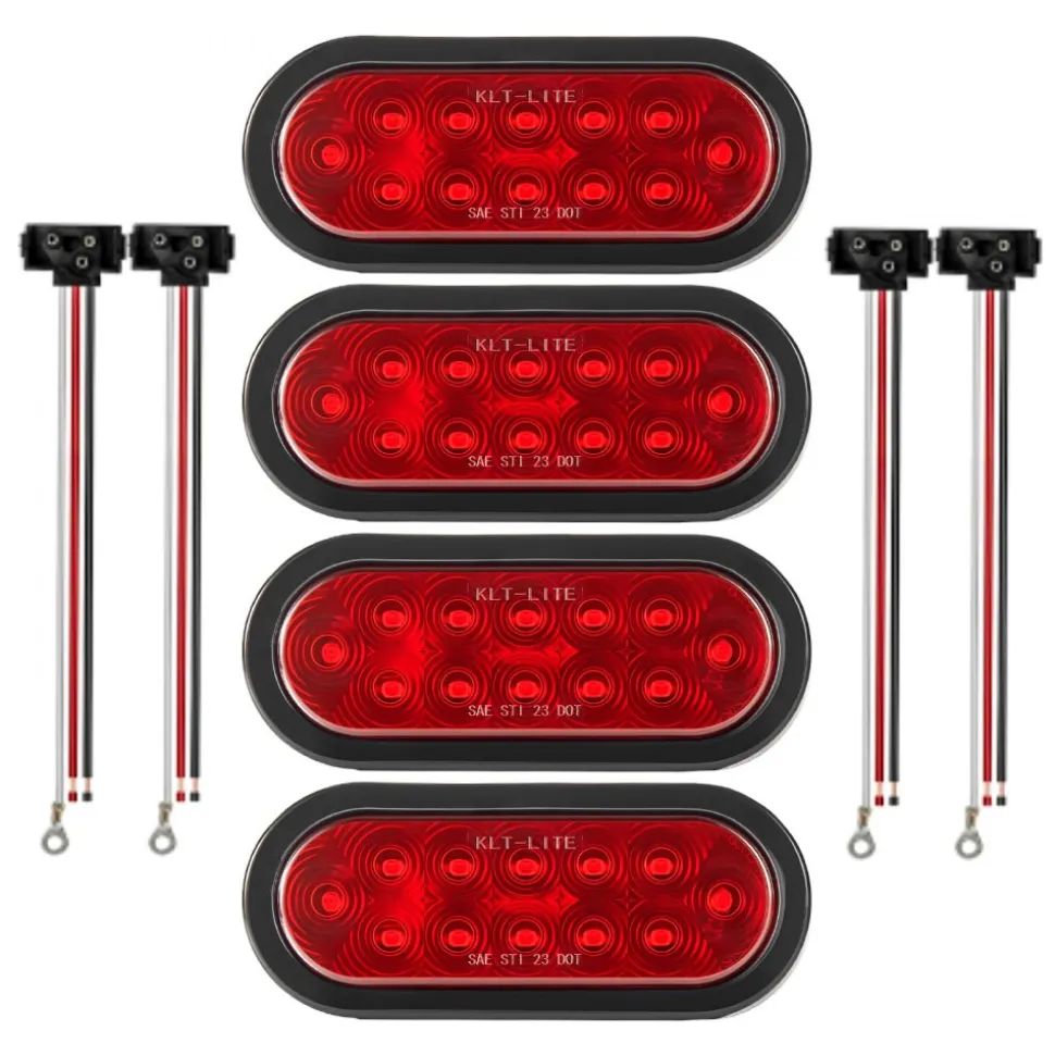 VEVOR Trailer Lights, 4PCS 12V Oval LED Trailer Tail Lights Kit with Stop Brake Turn Tail Lamp, Waterproof Tow Lighting Kit for Boat Truck Camper RV Snowmobile Bus Caravan, 2 Mounting Options, Red