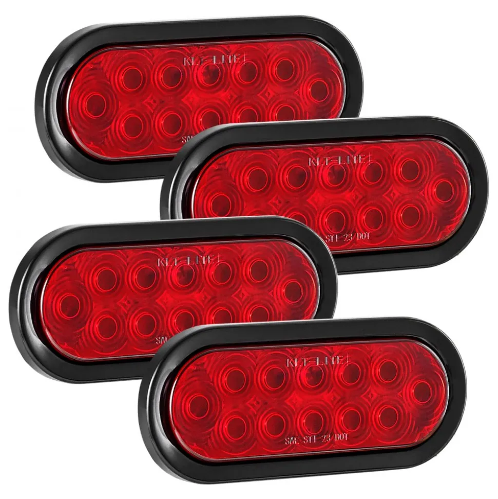 VEVOR Trailer Lights, 4PCS 12V Oval LED Trailer Tail Lights Kit with Stop Brake Turn Tail Lamp, Waterproof Tow Lighting Kit for Boat Truck Camper RV Snowmobile Bus Caravan, 2 Mounting Options, Red