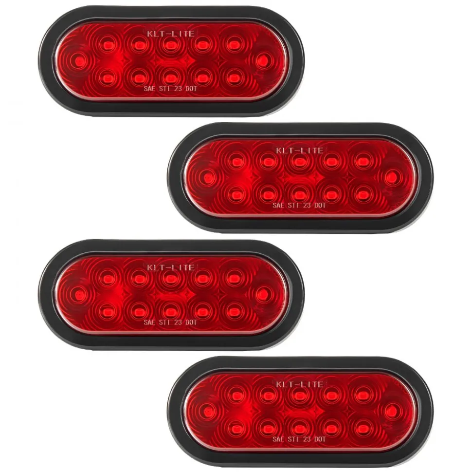 VEVOR Trailer Lights, 4PCS 12V Oval LED Trailer Tail Lights Kit with Stop Brake Turn Tail Lamp, Waterproof Tow Lighting Kit for Boat Truck Camper RV Snowmobile Bus Caravan, 2 Mounting Options, Red