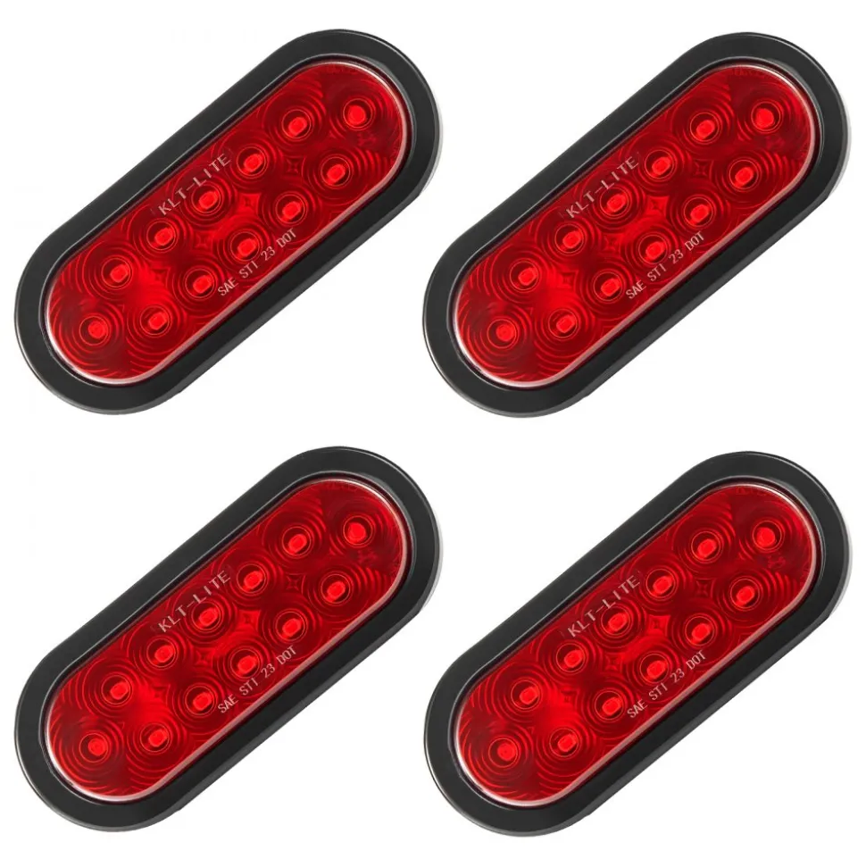 VEVOR Trailer Lights, 4PCS 12V Oval LED Trailer Tail Lights Kit with Stop Brake Turn Tail Lamp, Waterproof Tow Lighting Kit for Boat Truck Camper RV Snowmobile Bus Caravan, 2 Mounting Options, Red