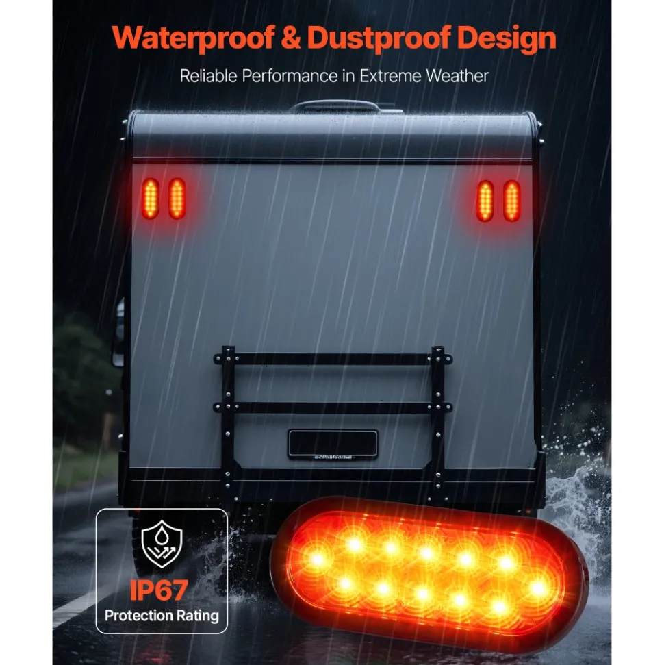 VEVOR Trailer Lights, 4PCS 12V Oval LED Trailer Tail Lights Kit with Stop Brake Turn Tail Lamp, Waterproof Tow Lighting Kit for Boat Truck Camper RV Snowmobile Bus Caravan, 2 Mounting Options, Red
