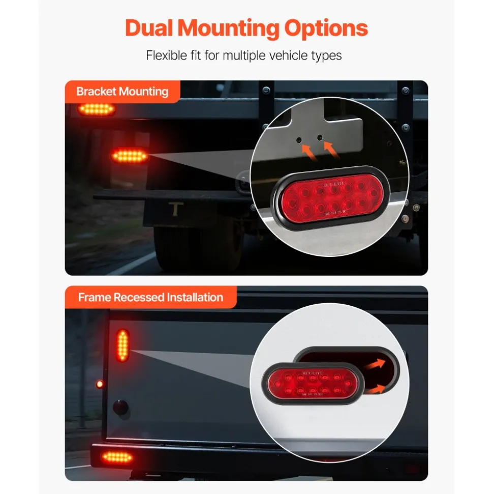 VEVOR Trailer Lights, 4PCS 12V Oval LED Trailer Tail Lights Kit with Stop Brake Turn Tail Lamp, Waterproof Tow Lighting Kit for Boat Truck Camper RV Snowmobile Bus Caravan, 2 Mounting Options, Red