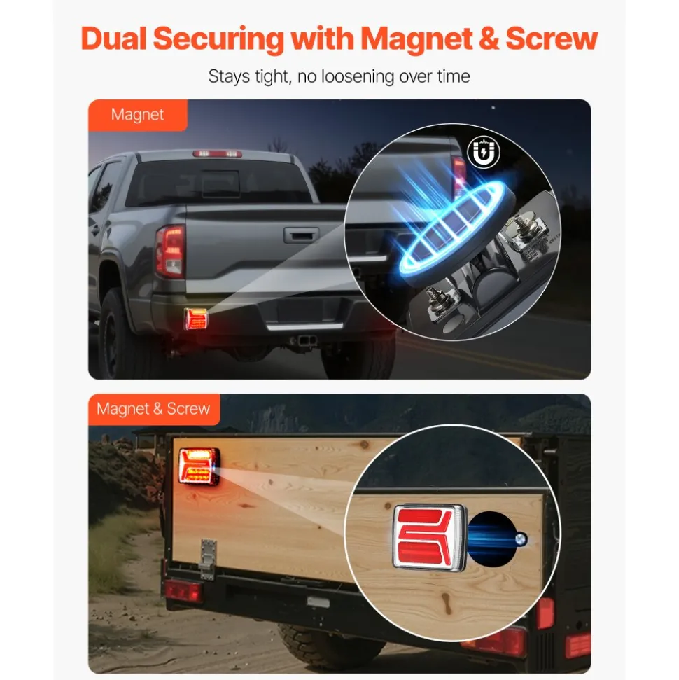 VEVOR Trailer Lights, 2PCS 12V Square LED Magnetic Wireless Trailer Tail Lights Kit with Stop Brake Turn Tail License Plate Lamp, Waterproof Tow Lighting Kit for Boat Truck Camper RV Tractor Caravan