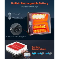 VEVOR Trailer Lights, 2PCS 12V Square LED Magnetic Wireless Trailer Tail Lights Kit with Stop Brake Turn Tail License Plate Lamp, Waterproof Tow Lighting Kit for Boat Truck Camper RV Tractor Caravan