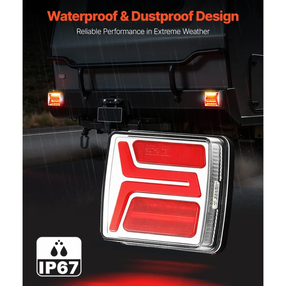 VEVOR Trailer Lights, 2PCS 12V Square LED Magnetic Wireless Trailer Tail Lights Kit with Stop Brake Turn Tail License Plate Lamp, Waterproof Tow Lighting Kit for Boat Truck Camper RV Tractor Caravan