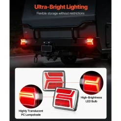 VEVOR Trailer Lights, 2PCS 12V Square Magnetic LED Trailer Tail Lights Kit with Stop Brake Turn Tail License Lamp, Waterproof Tow Lighting Kit with Wiring Harness for Boat Truck Camper RV Snowmobile