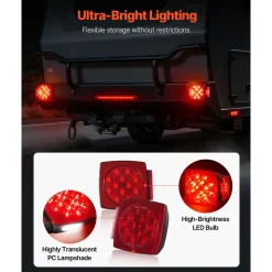 VEVOR Trailer Lights, 12V LED Trailer Tail Lights Kit with Stop Brake Turn Tail License Plate Clearance Lamp, Waterproof Tow Lighting Kit with Wiring Harness for Boat Truck Camper RV Snowmobile Bus