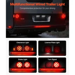 VEVOR Trailer Lights, 12V LED Trailer Tail Lights Kit with Stop Brake Turn Tail License Plate Clearance Lamp, Waterproof Tow Lighting Kit with Wiring Harness for Boat Truck Camper RV Snowmobile Bus