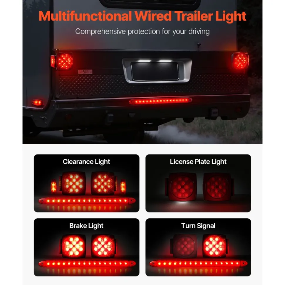 VEVOR Trailer Lights, 12V LED Trailer Tail Lights Kit with Stop Brake Turn Tail License Plate Clearance Lamp, Waterproof Tow Lighting Kit with Wiring Harness for Boat Truck Camper RV Snowmobile Bus