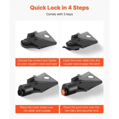 VEVOR Trailer Lock, Fits 2-5/16-Inch Airstream Couplers, Heavy Duty Hitch Lock with 3 Keys Secures Security Chains, Rust-resistant, Anti-Theft Trailer Tongue Locks for RV, Trailer, and Boat