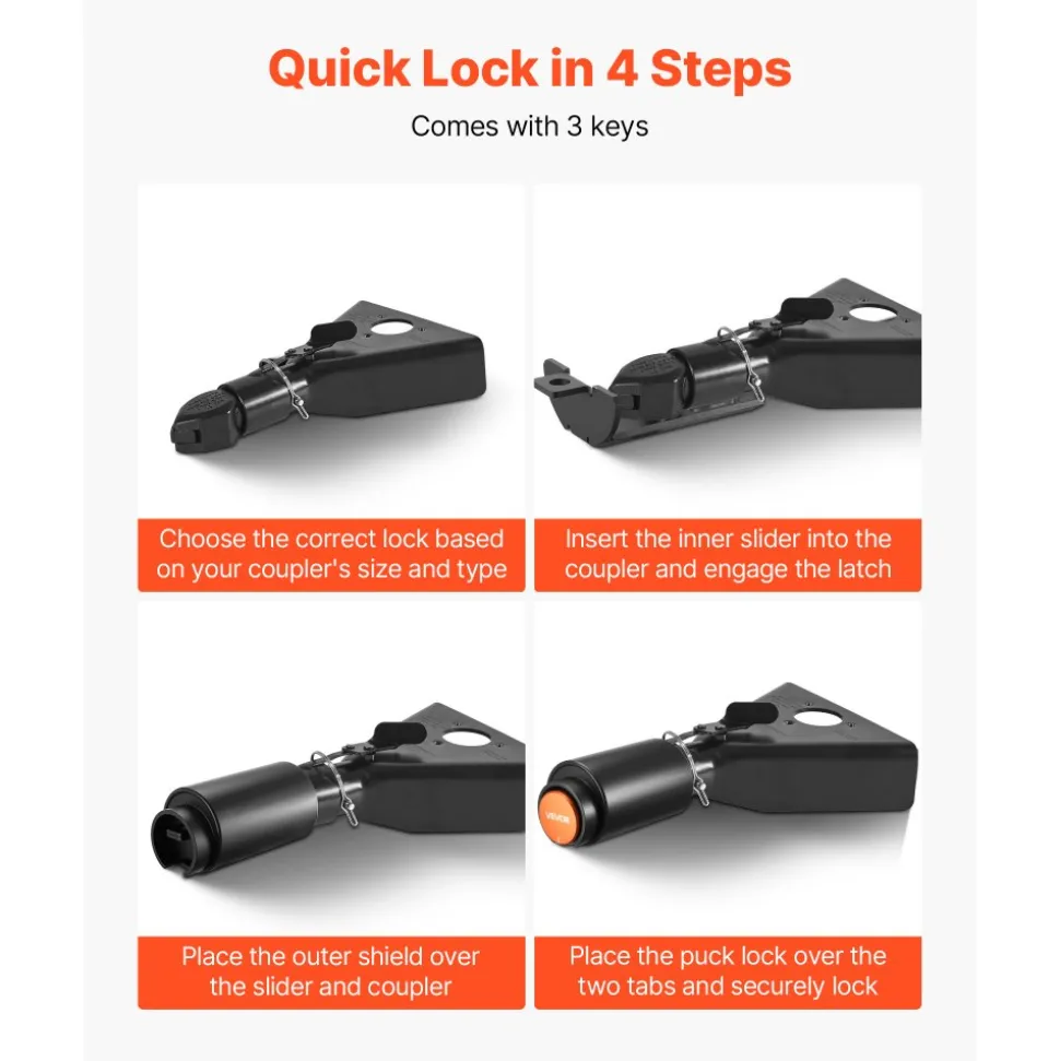 VEVOR Trailer Lock, Fits 2 & 2-5/16-Inch Bulldog Trailer Couplers, Heavy Duty Hitch Lock with 3 Keys Secures Security Chains, Corrision-resistant, Anti-Theft RV Trailer Locks for RV, Trailer, Boat
