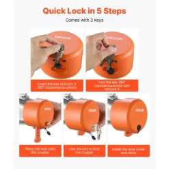 VEVOR Trailer Lock, Fits 1-7/8, 2 & 2-5/16-Inch Straight Tongue Ball Couplers, Heavy Duty Hitch Lock with 4 Keys Secures Security Chains, Anti-Theft RV Trailer Locks for RV, Trailer, Boat